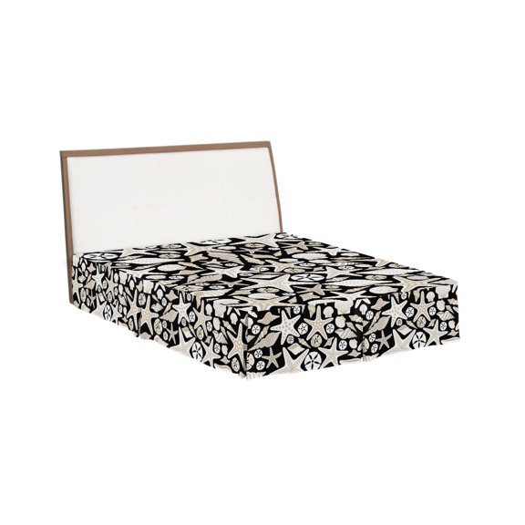 Bed Skirts King Size 16 Inch Tailored Drop Shell Starfish Wrap Around Bed Skirt with Split Corners Hotel Quality Bedskirt Ocean Conch Beach Black Dust Ruffle Pleated for King Bed Skirt Bedroom Decor
