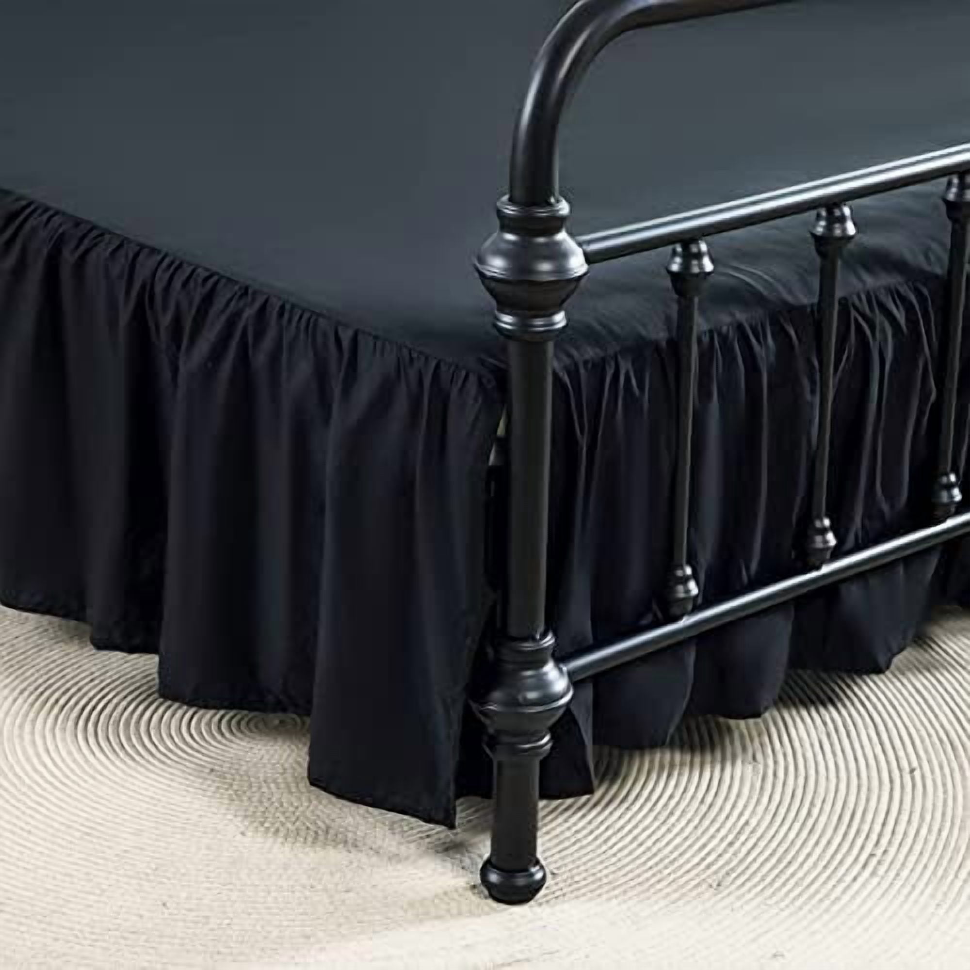 Bed Skirts King Size 18 Inch Ruffled Bed Skirt with Split Corners, 18 Inch Drop Dust Ruffle Bed Skirt with Platform, Black, King Size