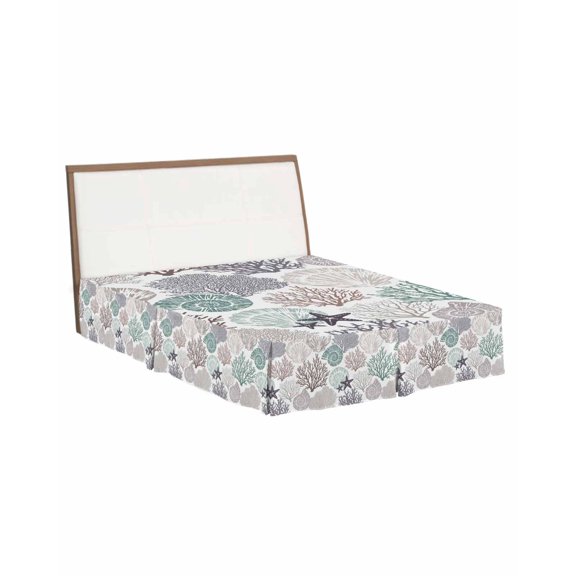 Bed Skirts Queen Size 16 Inch Tailored Drop Starfish Shell Coral Wrap Around Bed Skirt with Split Corners Bedskirt Teal Ocean Marine Life Dust Ruffle Pleated for Queen Bed Skirt Bedroom Decor