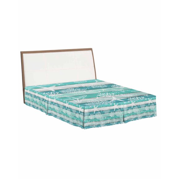 Bed Skirts Queen Size 18 Inch Tailored Drop Coral Starfish Wrap Around Bed Skirt with Split Corners Bedskirt Ocean Shell Marine Life Turquoise Wood Dust Ruffle Pleated for Queen Bed Skirt
