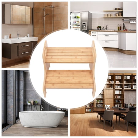 Bed Steps Two Step Stool Stair Ladder Bamboo with Handles for Adults Kitchen Bedroom Home