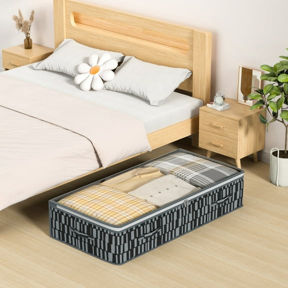 under Bed Storage Bag with Transparent Lid, Non-woven Fabric, Large Capacity Organizer, for Quilts, Clothing, and Daily Necessities, Dustproof Design, by FAJHHA