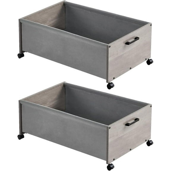 Under Bed Storage, Under Bed Storage with Wheels, Underbed Drawers on Wheels, Wooden Underbed Storage for Shoe Clothes Blankets, Space-Saving Solution for Bedroom Office Livingroom