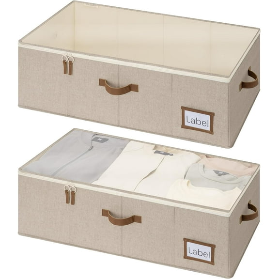 Under Bed Storage Bins, 10'' Underbed Storage Containers with Lid, 77L Clothes Organizer for Bedding, Blankets, Sweaters, Shoes, 2-Pack Black,Without Wheels