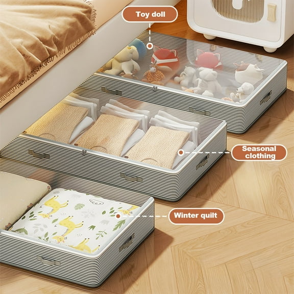 Under Bed Storage Box with Pull-Out Handle | Large Capacity Gray Non-Woven Fabric Organizer for Clothes Books Toys | 60x44x20cm Dormitory Home Storage Container