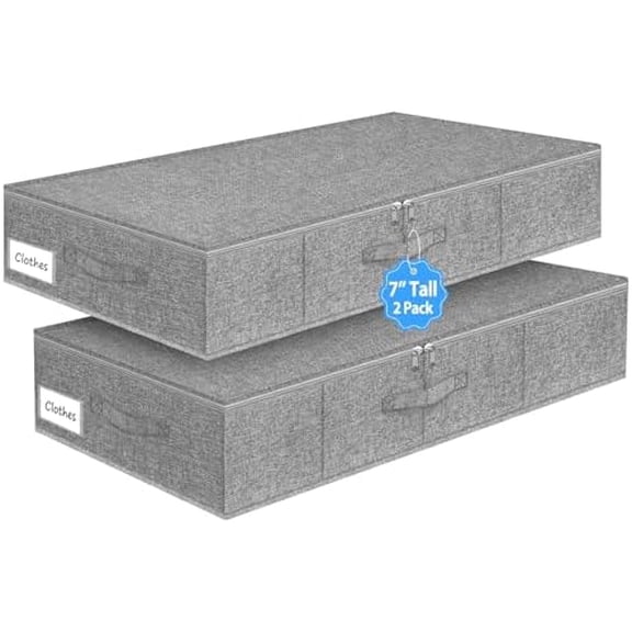 Under Bed Storage Container, 7" Tall Underbed Storage Bin with Rigid Sides & Bottom, Large Under-Bed Clothes Organizer with Zippered Lid for Bedroom, Dorm, Sofa, 30x15x6.7, Grey