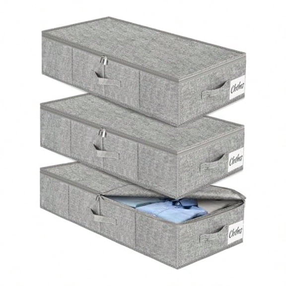 Under Bed Storage Container Bin 3 Pack Low Profile Foldable Underbed Clothes Storage Organizer W/ Ultra Thick Fabric and Sturdy Bottom/Sides Dual Zipper Storage Box for Dorm and Home 30x16x6.7