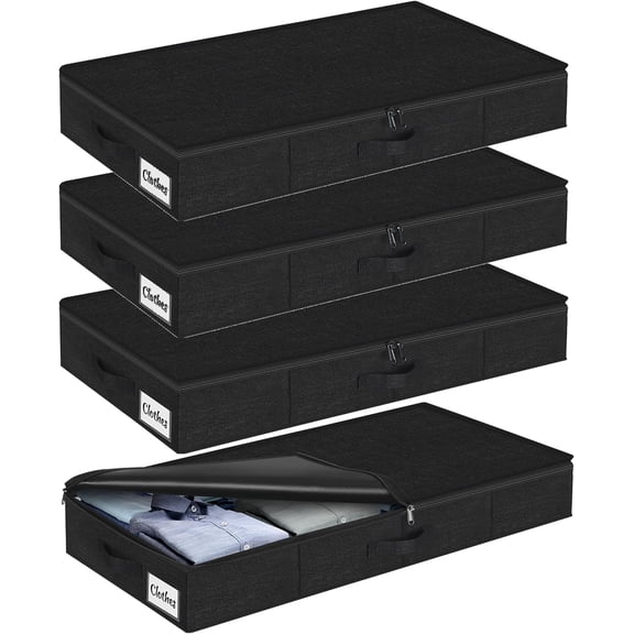 Under Bed Storage Container Bin 4 Pack, 4.5 Inch Slim Low Profile Underbed Clothes Storage Organizer for Dorm & Home, Use for Blanket and Toy Storage Box W/ Sturdy Bottom/Sides, Foldable Thick Fabric