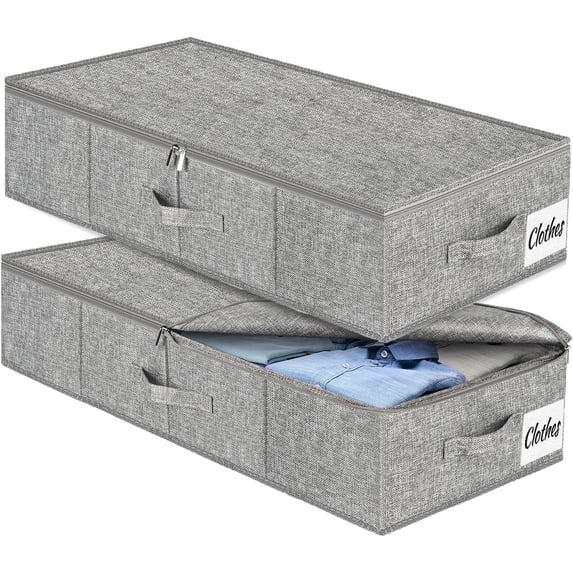 Under Bed Storage Container Bins 2 Pack, Low Profile Foldable Underbed Clothes Storage Organizer W/ Ultra Thick Fabric and Sturdy Bottom/Sides, Dual Zipper Storage Box for Dorm and Home 30x16x6.7"