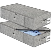 Under Bed Storage Container Bins 2 Pack, Low Profile Foldable Underbed Clothes Storage Organizer W/ Ultra Thick Fabric a