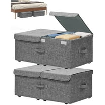 Under Bed Storage Container with Wheels, 2 Pack 10" High Deep Underbed Rolling Box Storage Bins Drawers with Lids for Bedroom, Dorms, Clothes, Shoes, Blankets, No Assemble Required, Gray