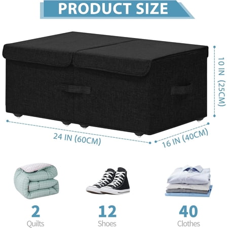 Under Bed Storage Container with Wheels, 2 Pack 10" High Deep Underbed Rolling Box Storage Bins for Bedroom, Dorms, Clothes, Shoes, Blankets - Black
