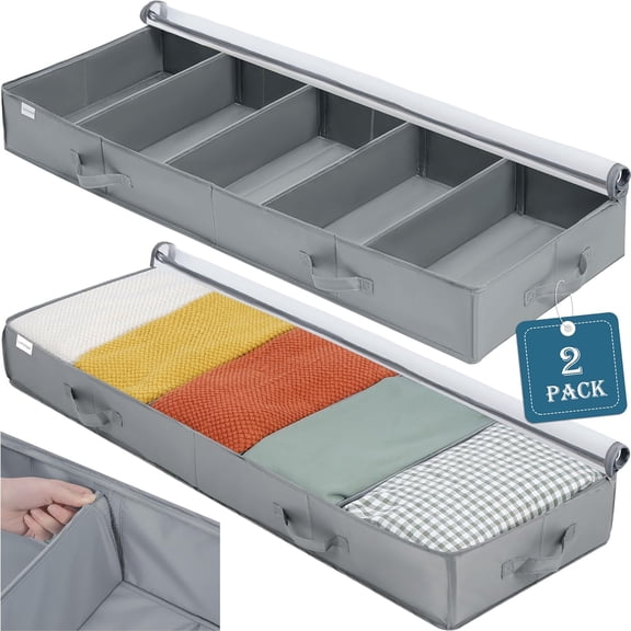 Under Bed Storage Containers, 2 Pack Under the Bed Bags, Clear Underbed Storage Bins with Sturdy