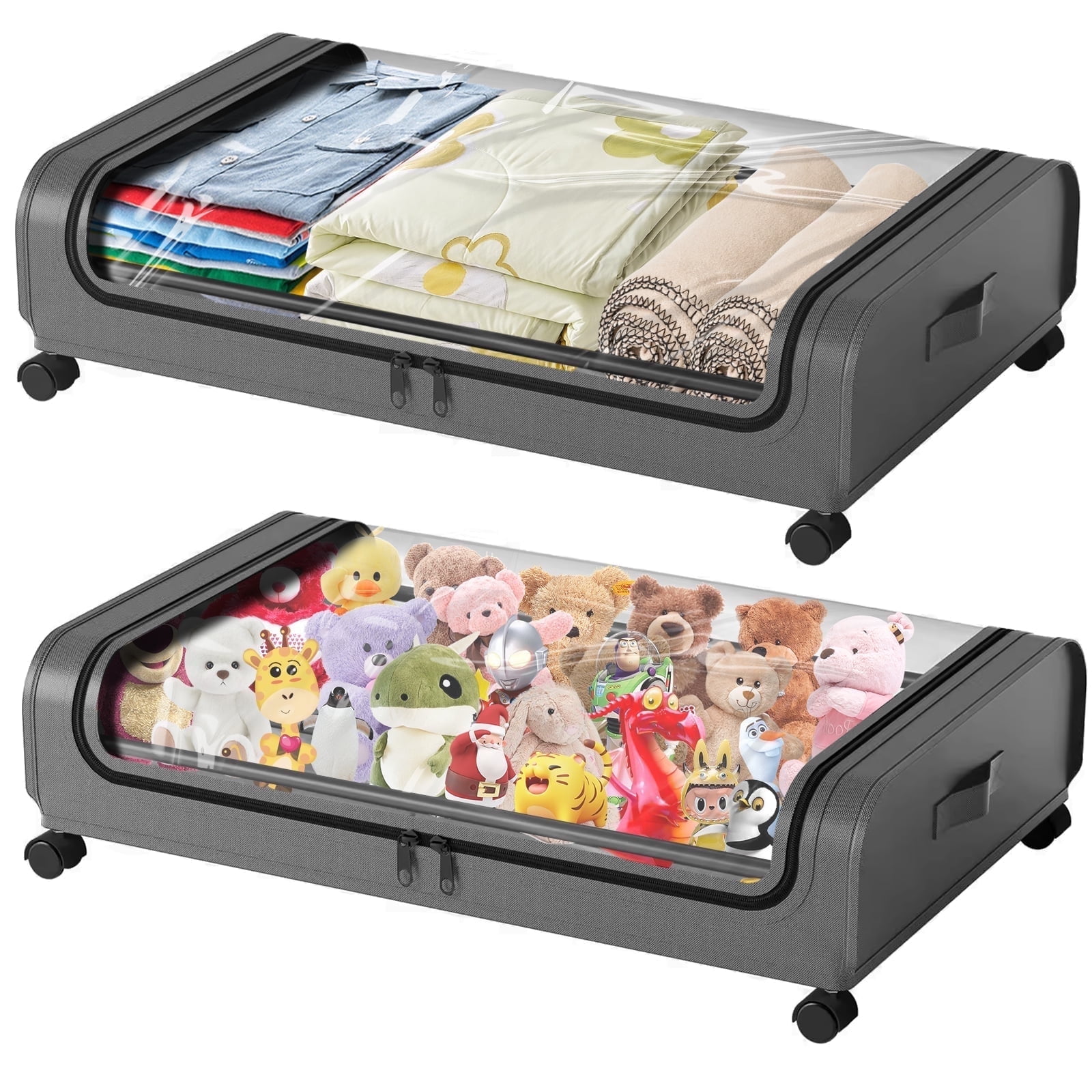 Under Bed Storage Containers ,2PACK Under Bed Storage with Wheels,Large Bedroom Storage Bins with Lids Closet Organizer for Clothes Blankets Shoes Bedding Toys