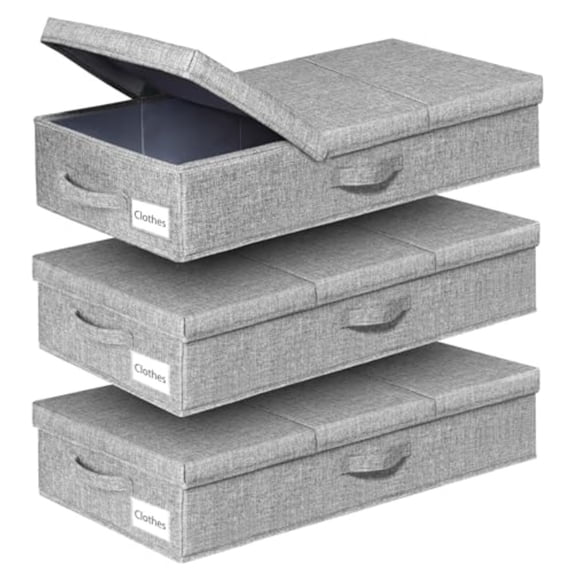 Under Bed Storage Containers 3 Pcs Large Blanket Clothes Storage Bag Long Flat Firm Sides Underbed Organization And Storage w/ 3 Handles and Lid For Comforter Toy Closet 31.1*15.7*6 inch Tall