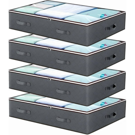 Under Bed Storage Containers, 4 Pack Under bed Storage Bag, Closet Organizers and Storage Bins with Clear Window for Clothes, Blankets, Winter Clothing, Shoes
