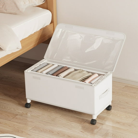 Under Bed Storage Containers, for Blanket, Clothing, Comforter, Sweaters, Linen Sheets, Wrapping Paper Closet Organizers and Storage Bins, Foldable Underbed Storage Boxs 11.81x22.44x11.41Inch White