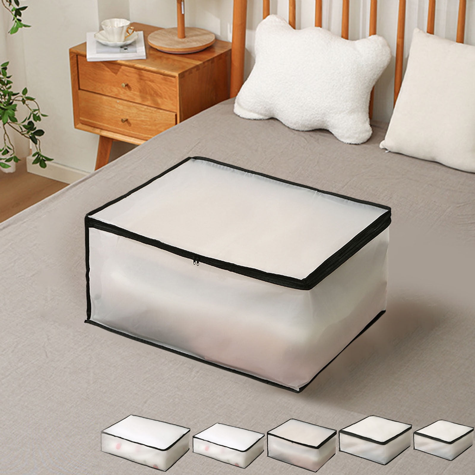 Zienstar Under Bed Storage Containers - Stackable, Clear Window, Dual Height, Beige Fabric Bins For Bedroom, Dorm, Closet