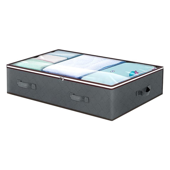 Under Bed Storage Containers, Storage Bins with Clear Top, Foldable Closet Organizers and Storage with Label Holder for Clothing, Blankets, Shoes, Comforter & Pillows
