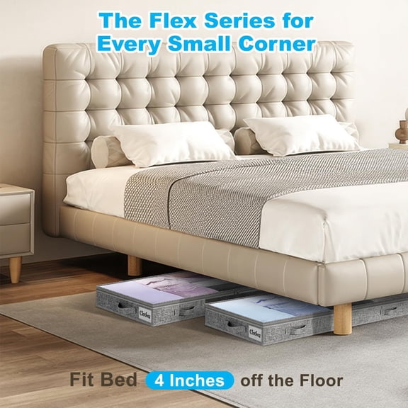 Under Bed Storage Drawers 4-Pack, Low Profile Shallow Fabric Bins with Clear Lids Cost-Effective Design Keeps Clothes, Blankets, and Accessories Organized