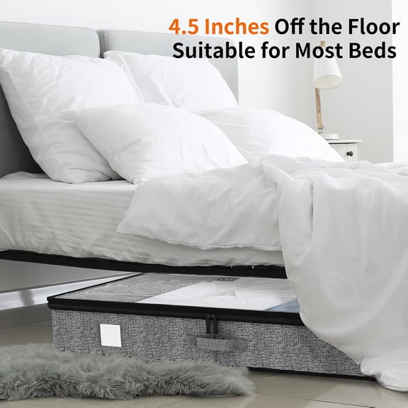 Under Bed Storage Organizer Containers, 4-Pack Low Clearance 4.5" Tall Bins with Durable Walls, Value Set, Efficient Space-Saving Storage, For Clothes Sheets and Bedding