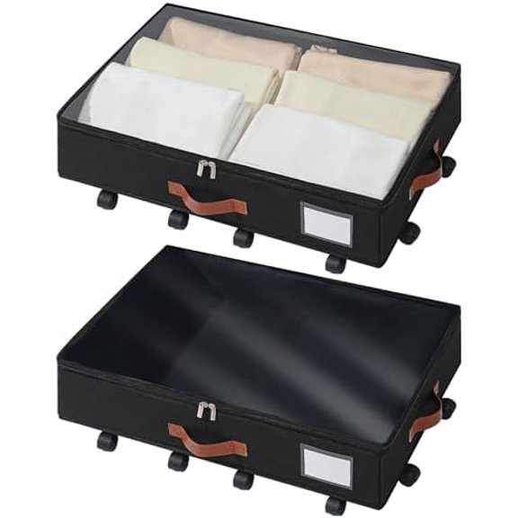 Under Bed Storage Organizer with Wheels, Underbed Container with Clear Lid Cover, Storage Bag Box with Visiable Window for Clothes, Bedsheet, Pillow, 2 Pack,5.5 inches