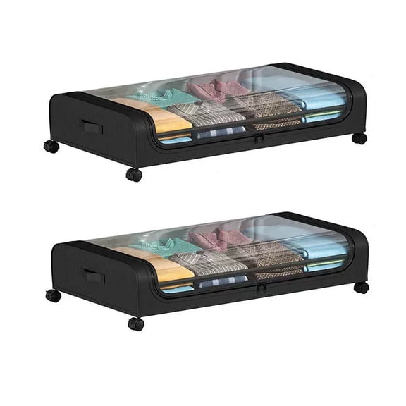 Under Bed Storage Rolling Drawers with Wheels, Black, 2 Count Under Bed Storage Containers, Underbed Shoe Storage Organizer, Rolling Under Bed Metal Drawers for Clothes, Blankets(30.71 x 16.9