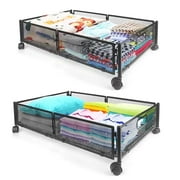 Innovaze Under Bed Storage with Wheels, 2 Pack Under Bed Shoe Storage Organizer Drawer, Tool-free Assembly Metal Underbed Storage Containers for Clothes, Shoes, Toys, Black