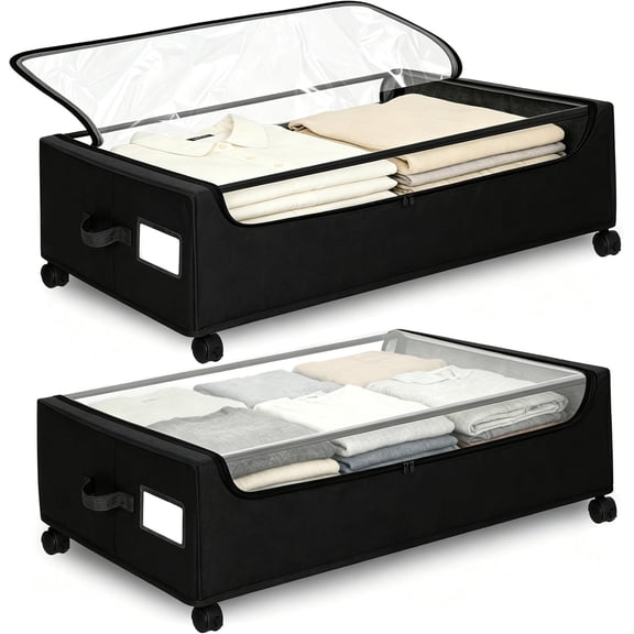 Under Bed Storage with Wheels, 2 Pack Under Bed Storage Containers, 10.6 inches Tall Underbed storage bins on Wheels, Rolling Under the Bed Metal Drawers for Clothes, Blankets, Shoes (XXXL, 90L)
