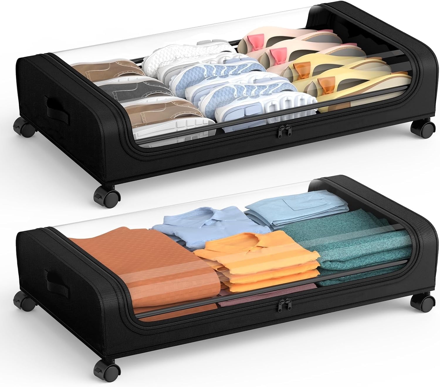 Webetop Under Bed Storage Organizer With Wheels - 2 Pack Rolling Drawers For Shoes, Clothes & Blankets