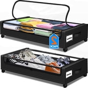 Under Bed Storage with Wheels, 2 Pack Under Bed Storage Containers with Dividers & Clear Lids, Under the bed storage Org