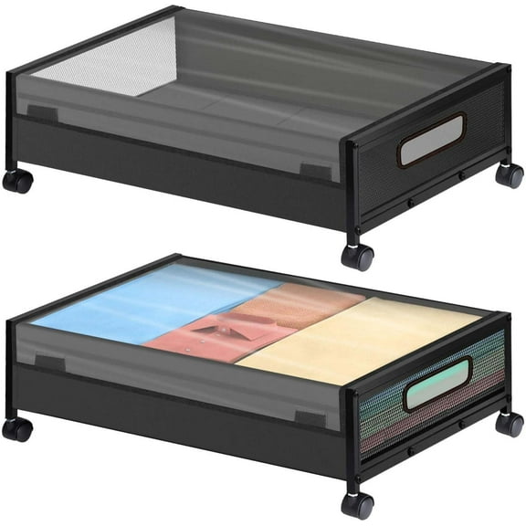 Under Bed Storage with Wheels 2 Pack Rolling Underbed Storage Containers with Clear Lids Low Profile Storage Bins for Clothes Shoes Toys Blankets Space Saving Under Bed Organizer for Bedroom Closet