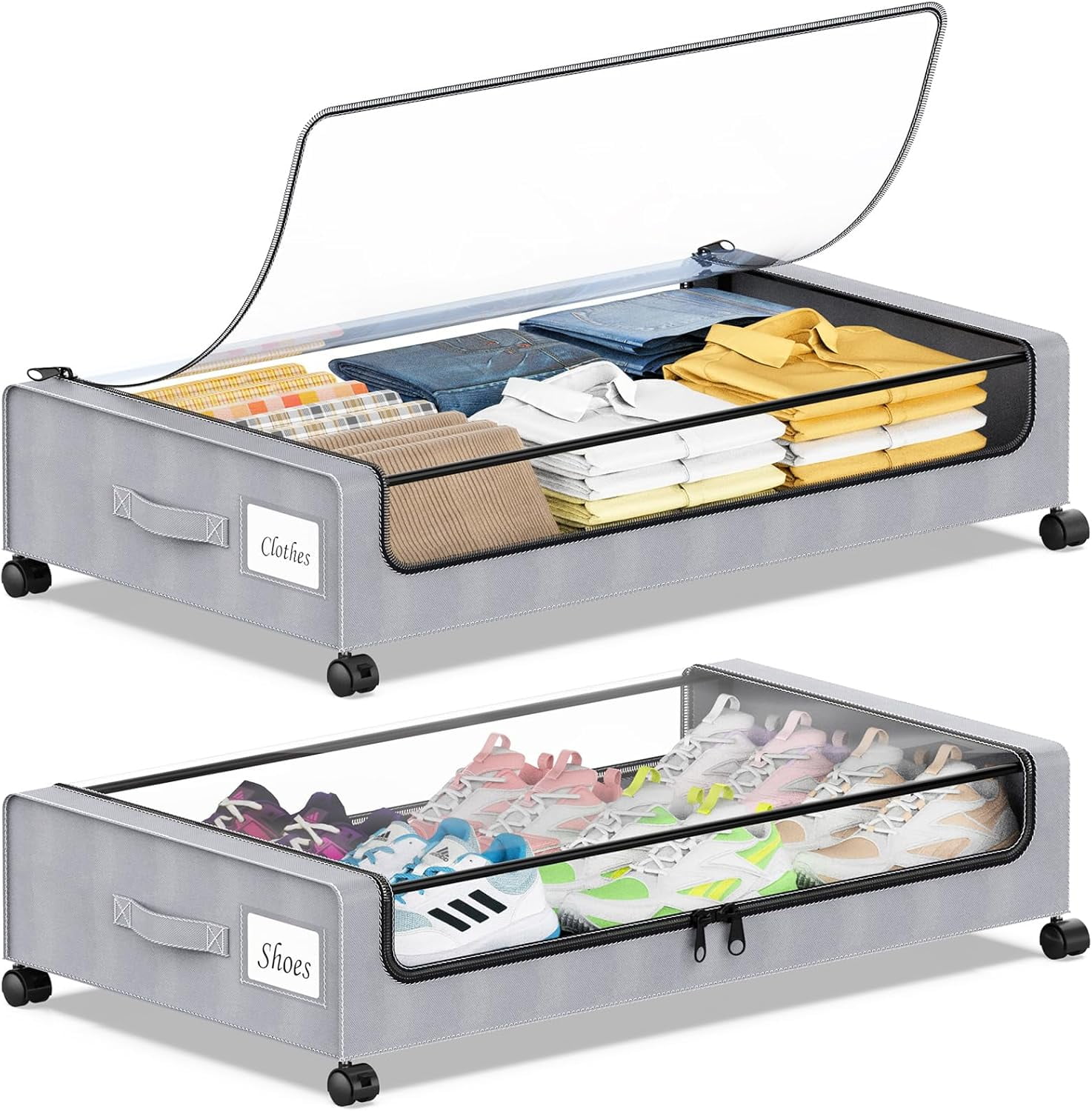 Under Bed Storage With Wheels 2-Pack, 75L XXL Under The Bed Storage Containers Large, 12" Tall - View #9