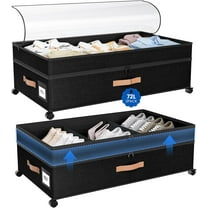 Under Bed Storage with Wheels, 2Pack 72L XXL Closet Organizers and Storage Bins Large, 10 in Higher Adjustable Storage for Underbed With Handles,Under Bed Drawer for Shoes, Clothes, Blankets,Black