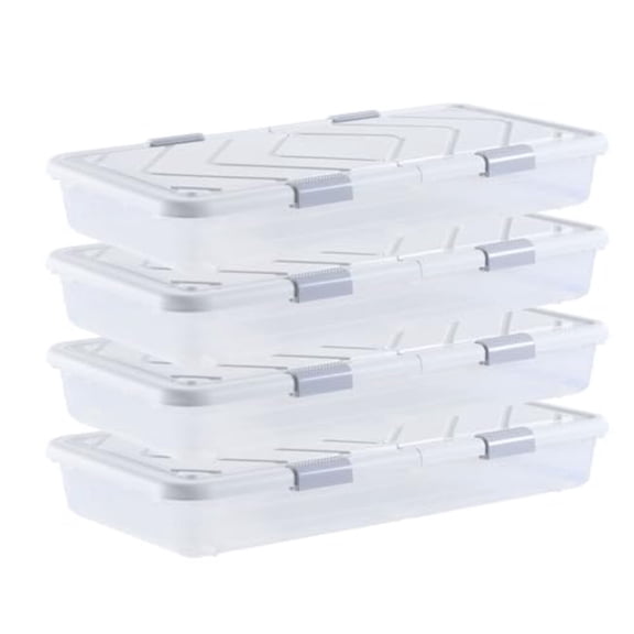 Under Bed Storage with Wheels 31.7 x 15.6 x 6.9 inch Underbed Containers Underbed Shoes Organizer with Lid Gray Latch Rolling Under the Bed Storage Bins for Clothes Shoes Blankets 4 Pack