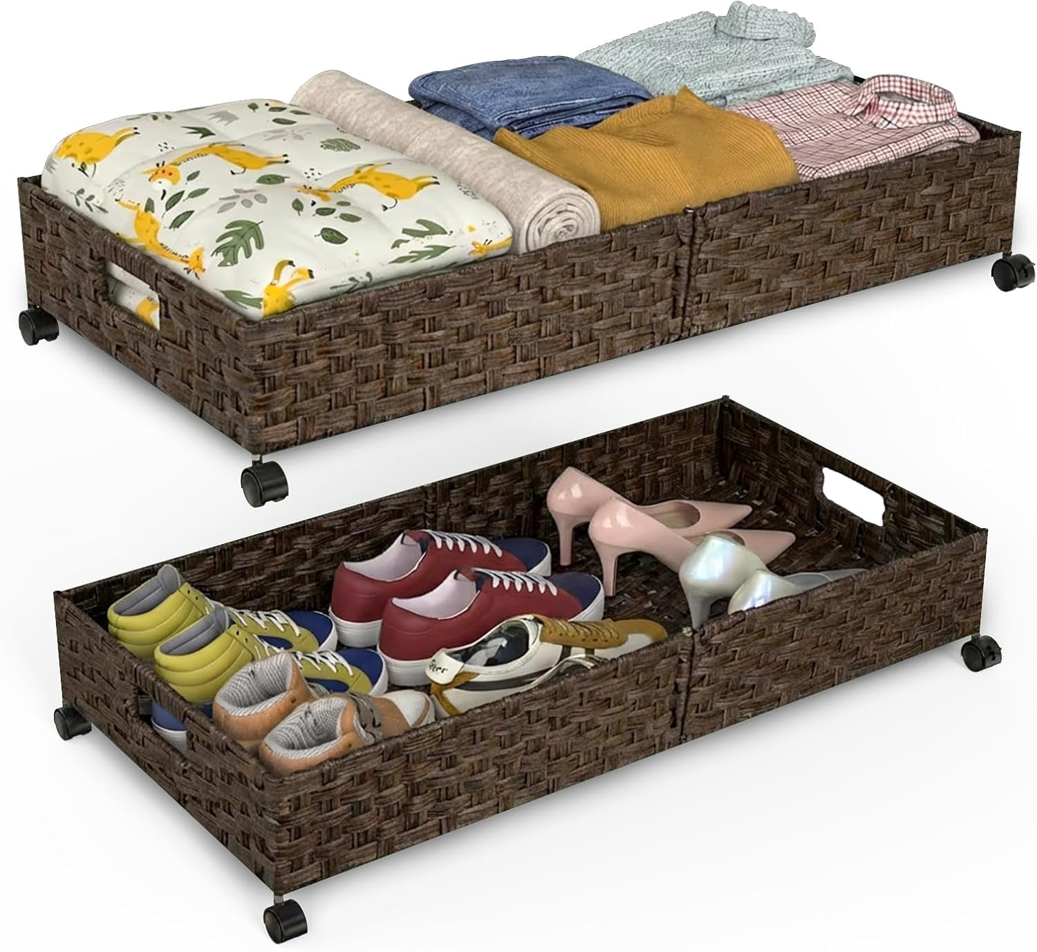 Under Bed Storage with Wheels, 40L Large Rolling Underbed Shoes Storage ...