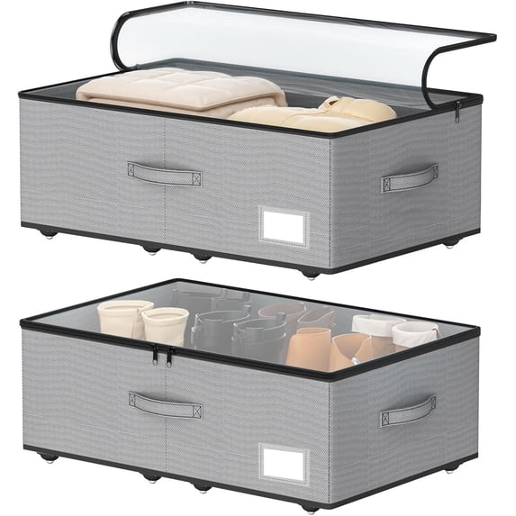 Under Bed Storage with Wheels, No Assemble Required 12 inches height Under Bed Storage bins,Large capacity Rolling Underbed Shoe Storage containers,dorm underbed storage drawers