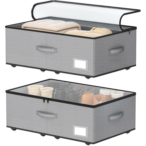 Under Bed Storage with Wheels, No Assemble Required 12 inches height Under Bed Storage bins,Large capacity Rolling Underbed Shoe Storage containers,dorm underbed storage drawers