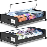 Under Bed Storage with Wheels, Under Bed Storage Containers, Under the Bed Storage Organizer with Clear Lids - Rolling D