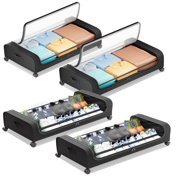 Under Bed Storage with Wheels and Lid, Large Capacity Under Bed Rolling Storage, Under the Bed Storage for Bedroom Under Bed Storage Containers for Clothes Shoe Blanket Toy Book byAUING,2Pack