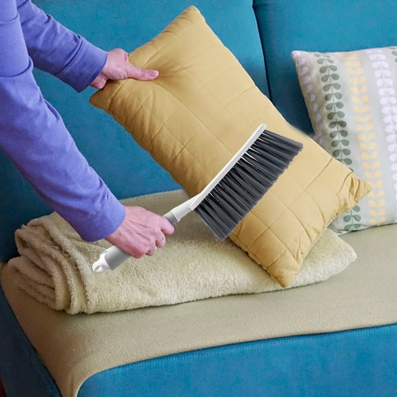 Bed Sweeping Brush Long Handle,Soft Household Brush for Sofa,Blanket and Fabric Dust Removal,Comfortable Grip and Durable Bristles for Cleaning Beds,Furniture,Car Interiors and Upholstery-White