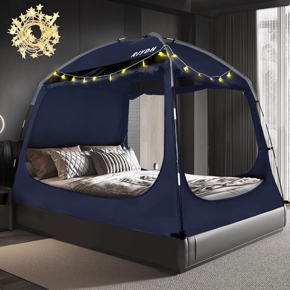 Bed Tent Bed Canopy Breathable 100% for Adult and Kids Light Reduction Sleeping Dream Tents Indoor Portable Big Space with String Light 3 Doors Twin Full Queen Size