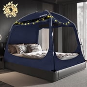 Bed Tent Bed Canopy Breathable 100% for Adult and Kids Light Reduction Sleeping Dream Tents Indoor Portable Big Space with String Light 3 Doors Twin Full Queen Size
