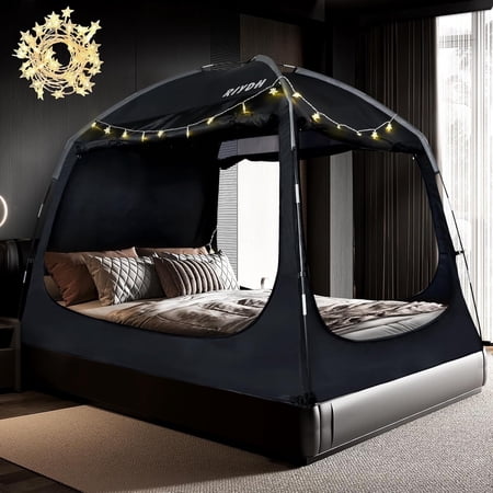 Bed Tent Bed Canopy Breathable 100% for Adult and Kids Light Reduction Sleeping Dream Tents Indoor Portable Big Space with String Light 3 Doors Twin Full Queen Size