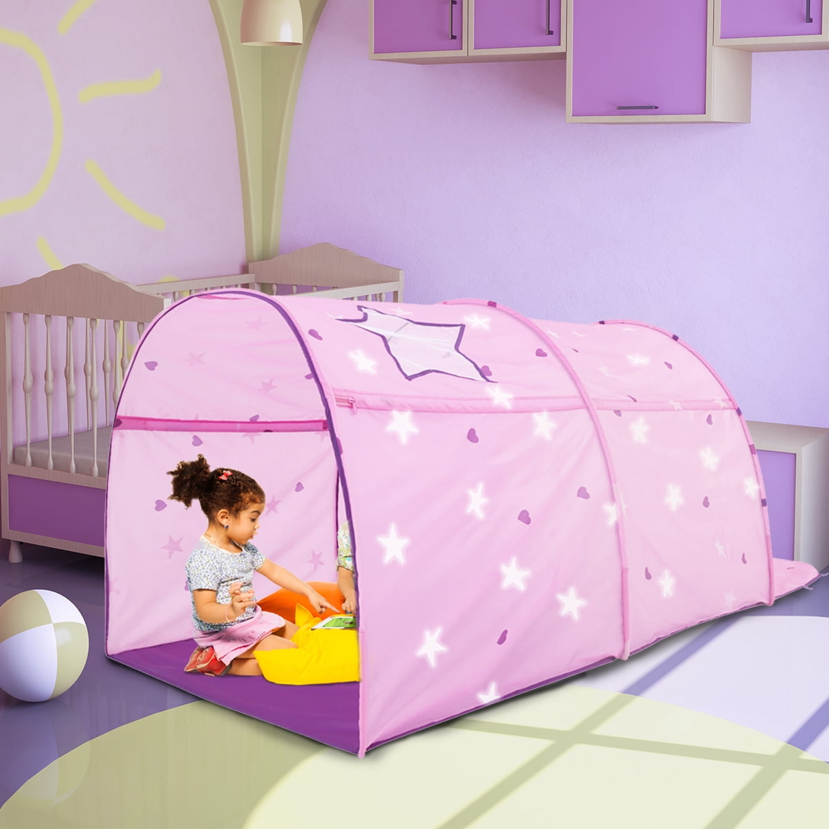 Bed Tent Canopy Kids Play Playhouse Privacy Twin Starlight Pink Pop Up by Alvantor