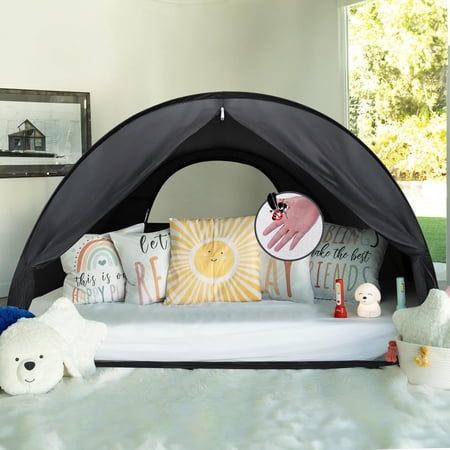 Bed Tent Full Size, Leedor Pop-Up Sleep Canopy Privacy Light-Blocking Bed Shelter with Mosquito Mesh Sleeping Tent for Kids and Adults Black