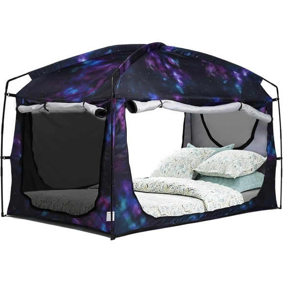 Bed Tent with 90% Blackout Drapes and Breathable Mesh Windows, Galaxy Color, Twin Size