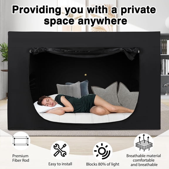 Bed Tent Twin Bed Canopy - Cubby Bed Tent for Adult Sleep Tents Blackout Breathable Lightweight Private Space Sleeping Pod with Fiber Rod