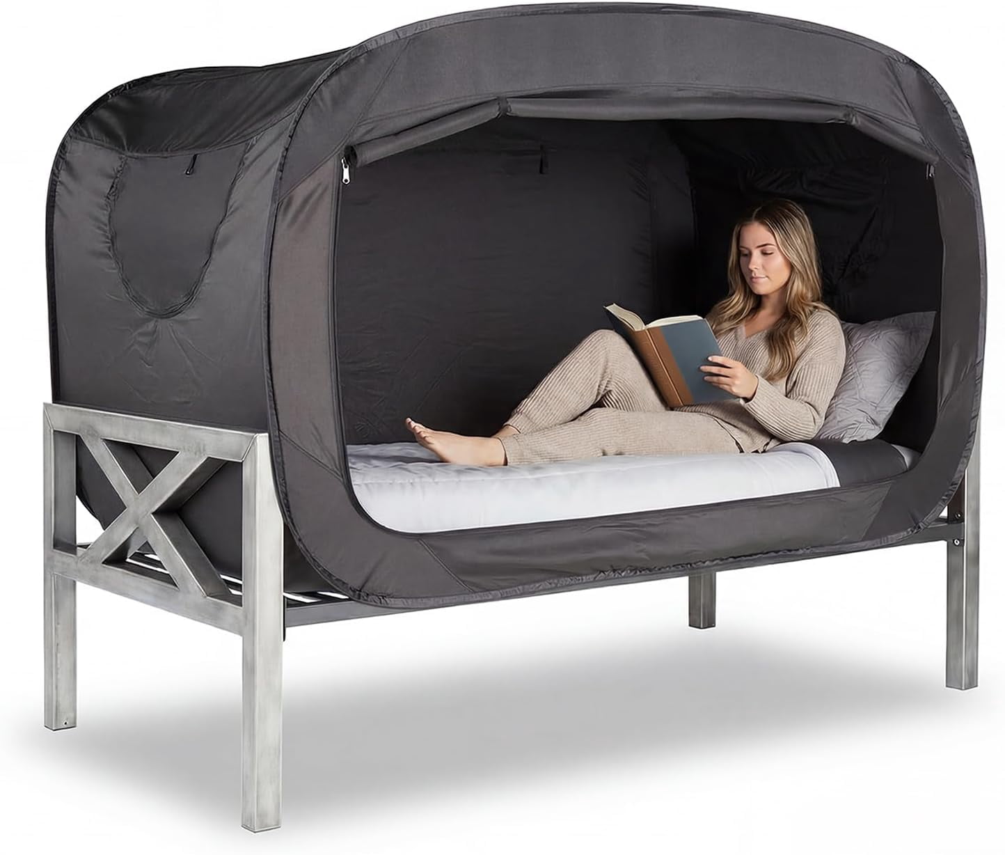 Bed Tent Twin Bed Canopy Portable Dream Tent for Adult Indoor Sleeping Tents with 2 Doors Breathable Private Space Tents, Black