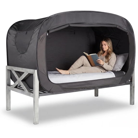 Bed Tent Twin Bed Canopy Portable Dream Tent for Adult Indoor Sleeping Tents with 2 Doors Breathable Private Space Tents, Black